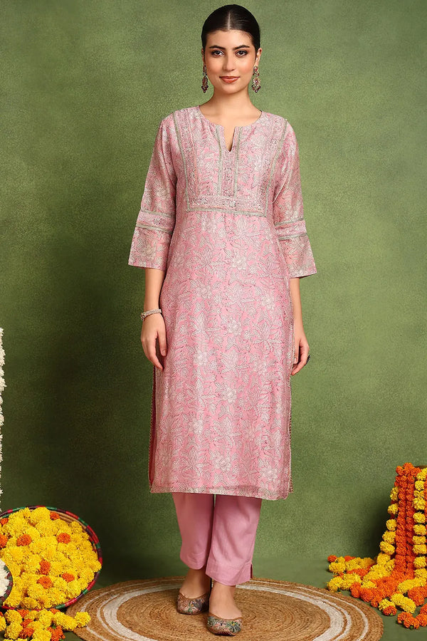 Pink Chanderi Silk Kurta