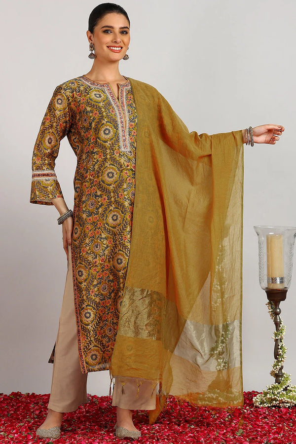 Mustard Chanderi Silk Plain Dupatta