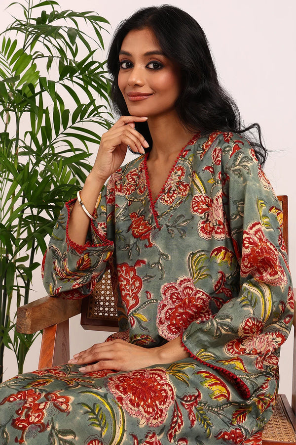 Green Hand Block Printed Muslin Silk Co-Ord Set