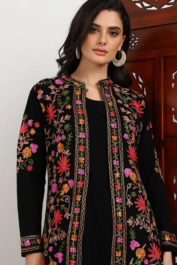Black Embroidered Wollen Co Ord Set