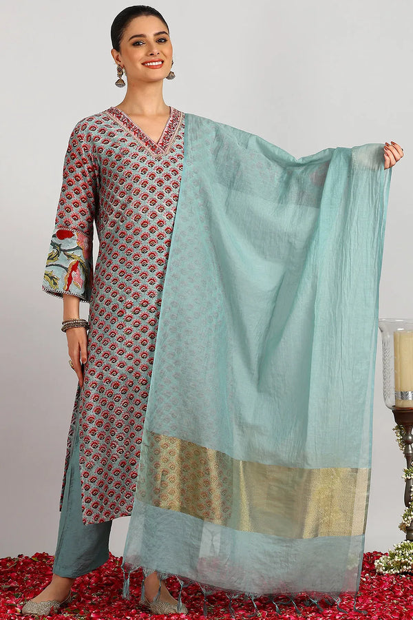 Blue Chanderi Silk Plain Dupatta