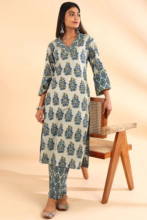 Blue-Yellow Ajrakh Printed Kurta