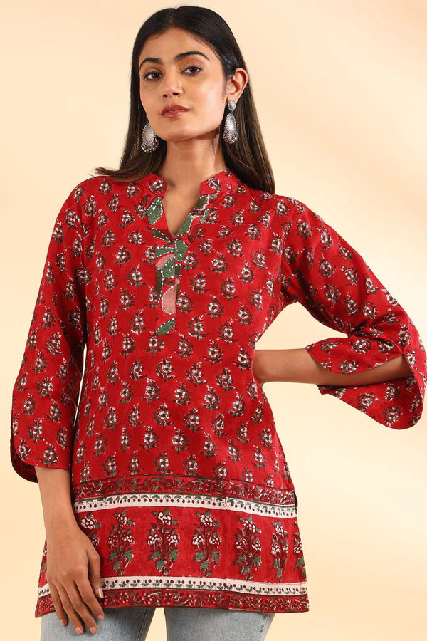 Red Straight Sanganeri Tunic