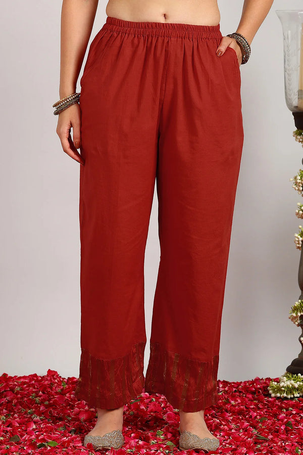 Red Chanderi & Tissue Silk Farsi Pants