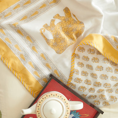 White Yellow Amber Hand Block Printed Double Dohar (Reversible) - Tahiliya