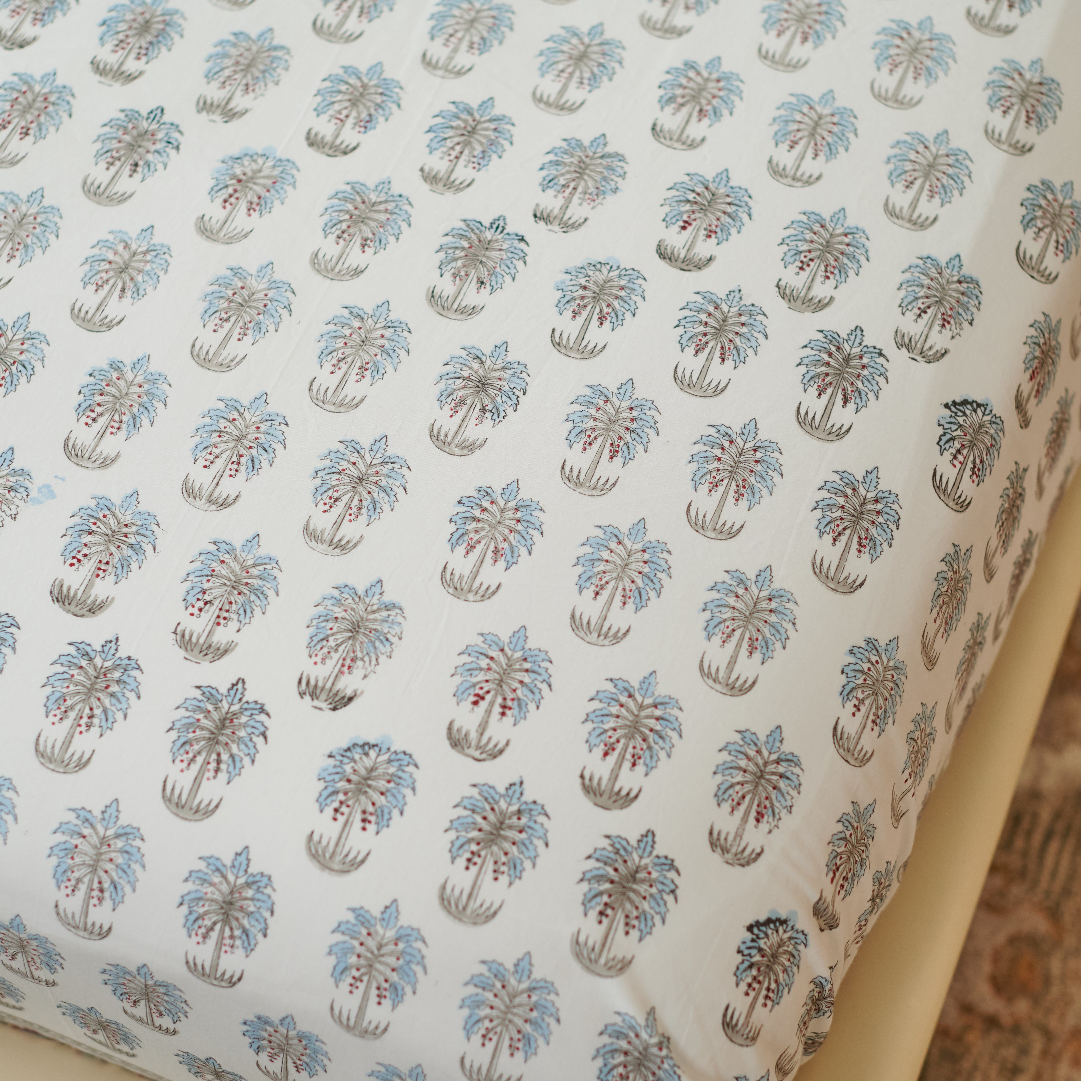 Palm Leaf Hand Block Printed Bedsheet Set (Double) - Tahiliya