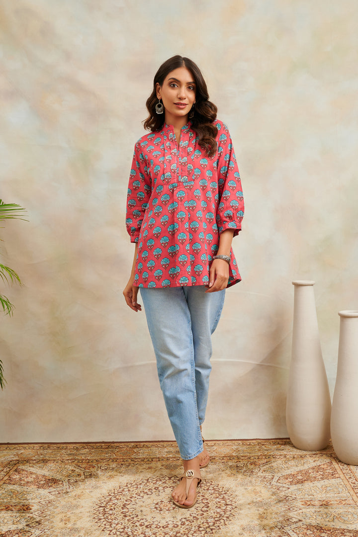 Fusia Pink Printed Cotton Tunic - Tahiliya