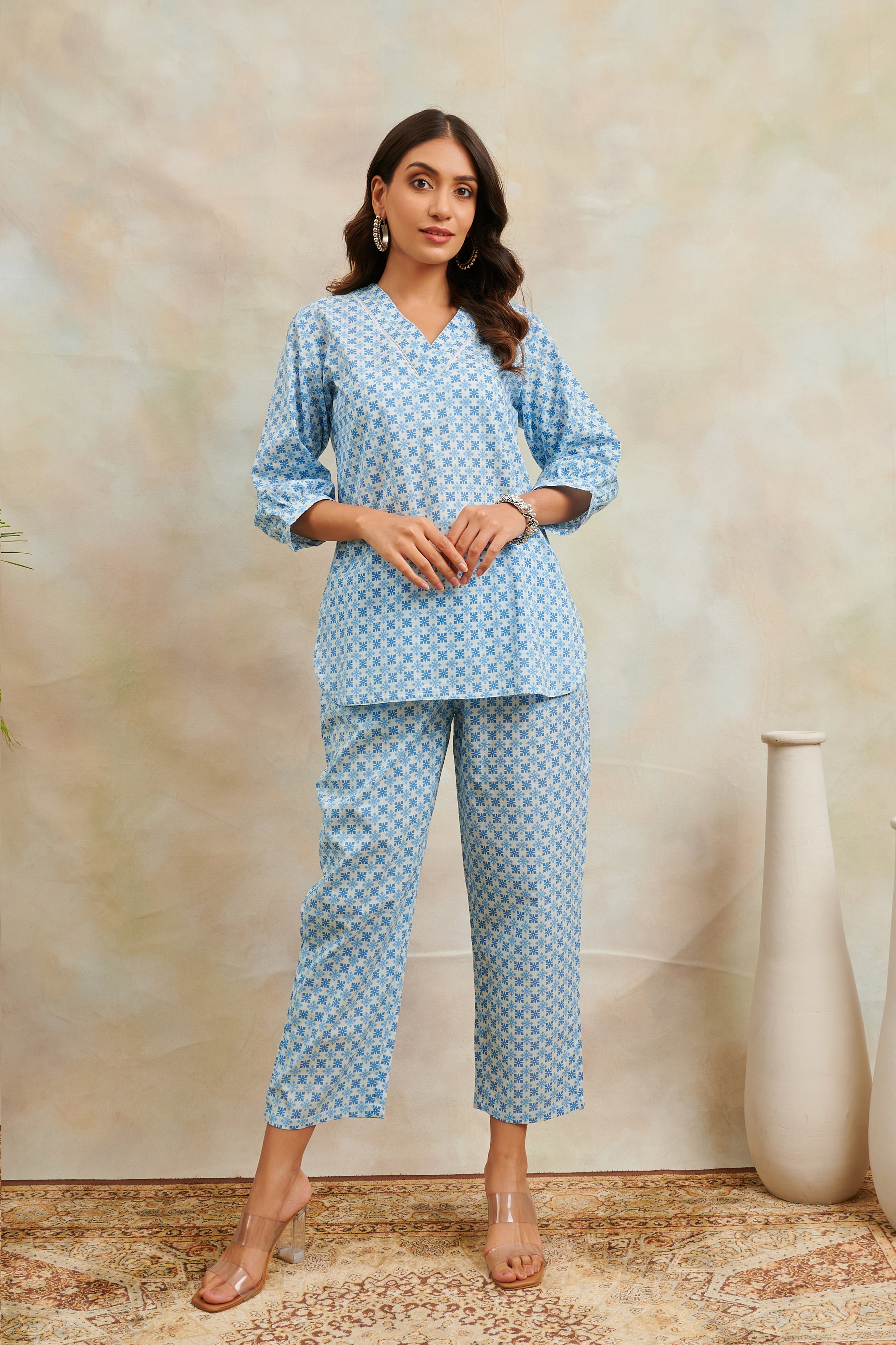 Blue Cotton Printed Co-ord Set