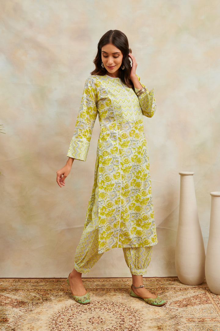 Lemon Yellow Printed Straight Kurta - Tahiliya