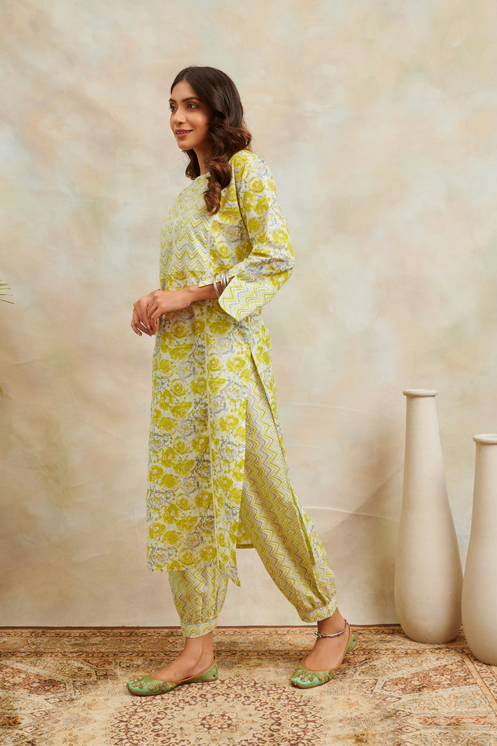 Lemon Yellow Printed Straight Kurta - Tahiliya