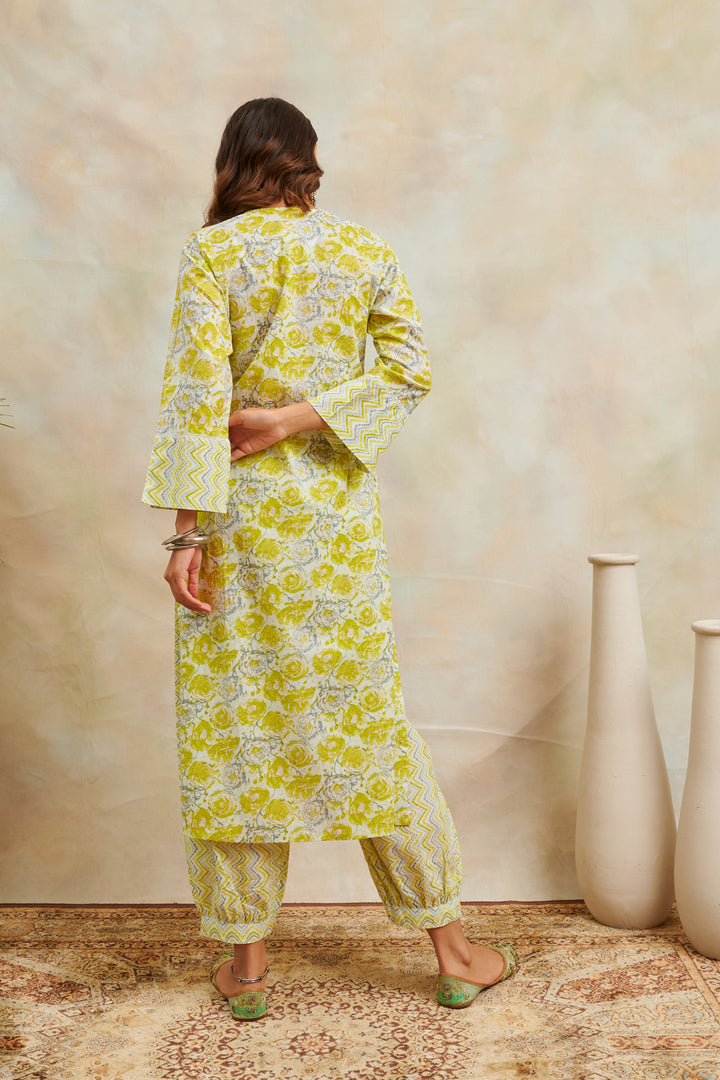 Lemon Yellow Printed Straight Kurta - Tahiliya