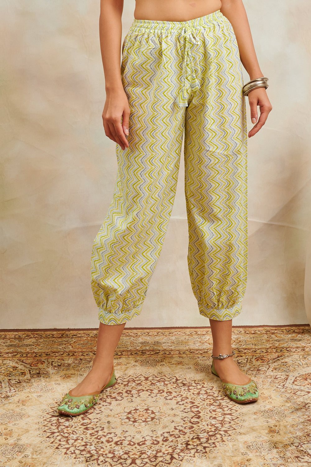Lemon Yellow Printed Izhaar Pants