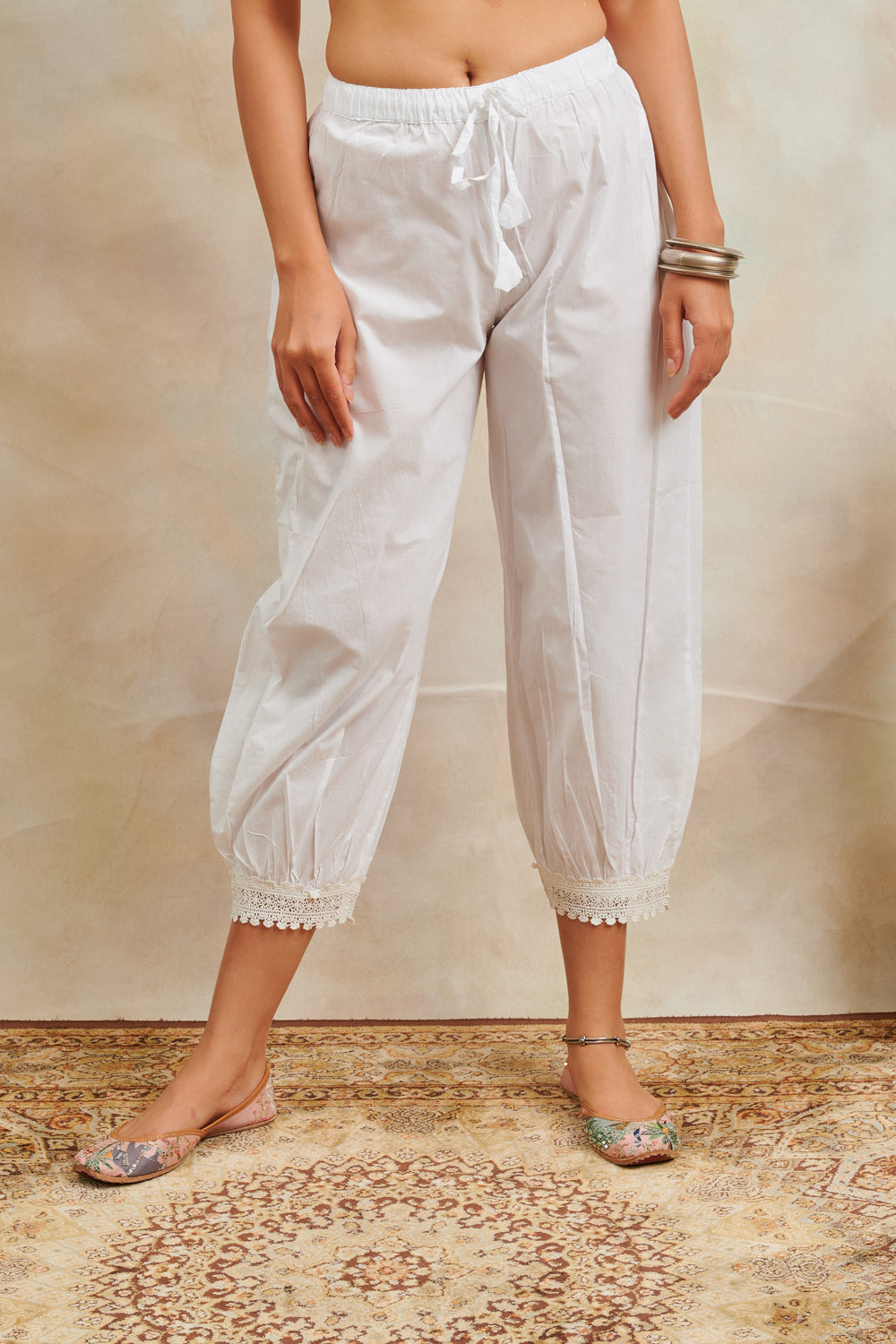 White Soft Cotton Broad Lace Izhaar Pants