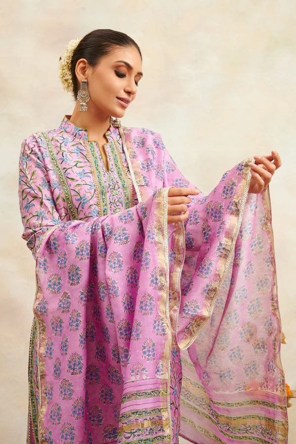 Mauve Chanderi Silk Straight Kurta Set