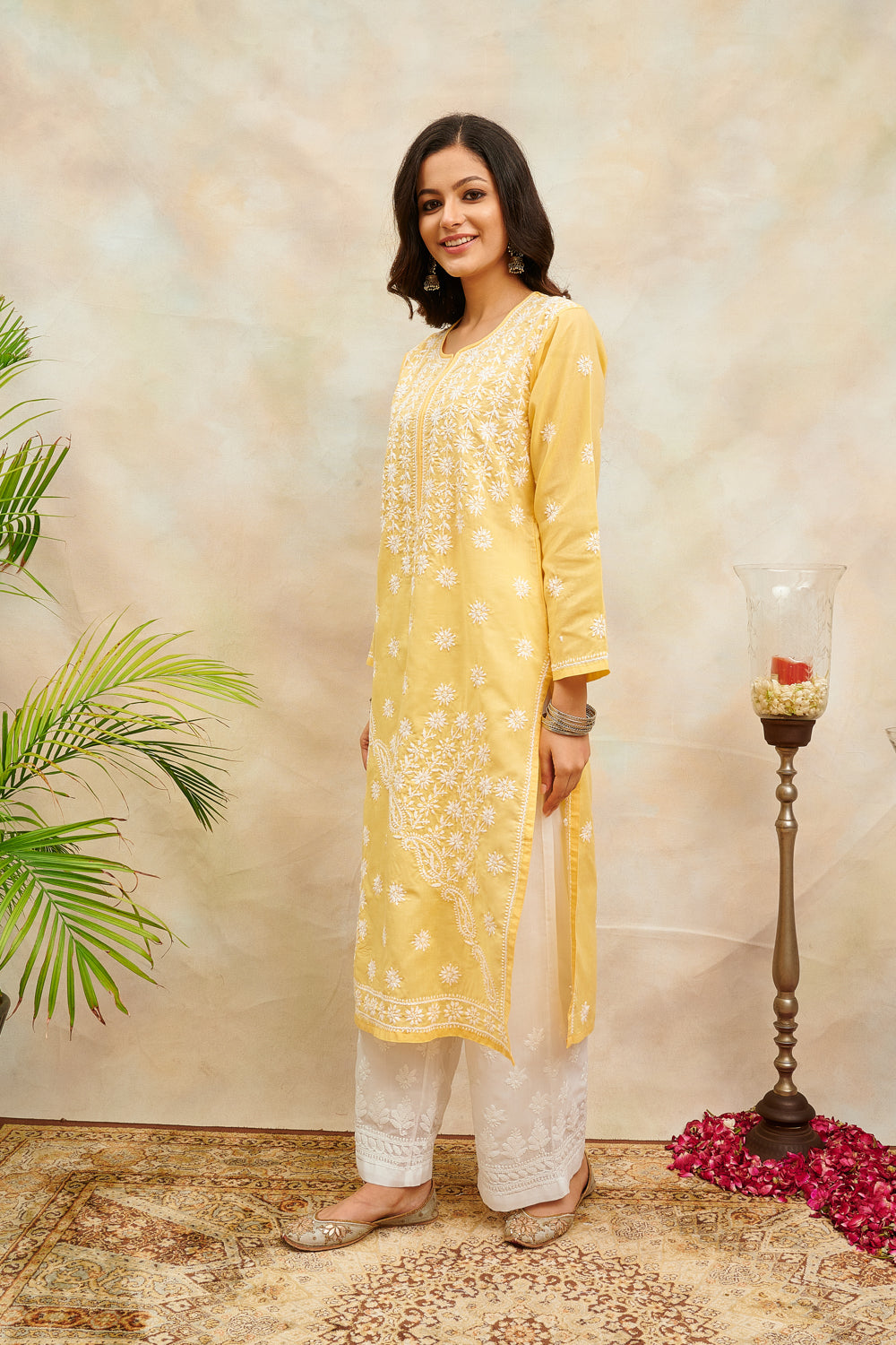Yellow Chikankari Mul Cotton Designer Kurta