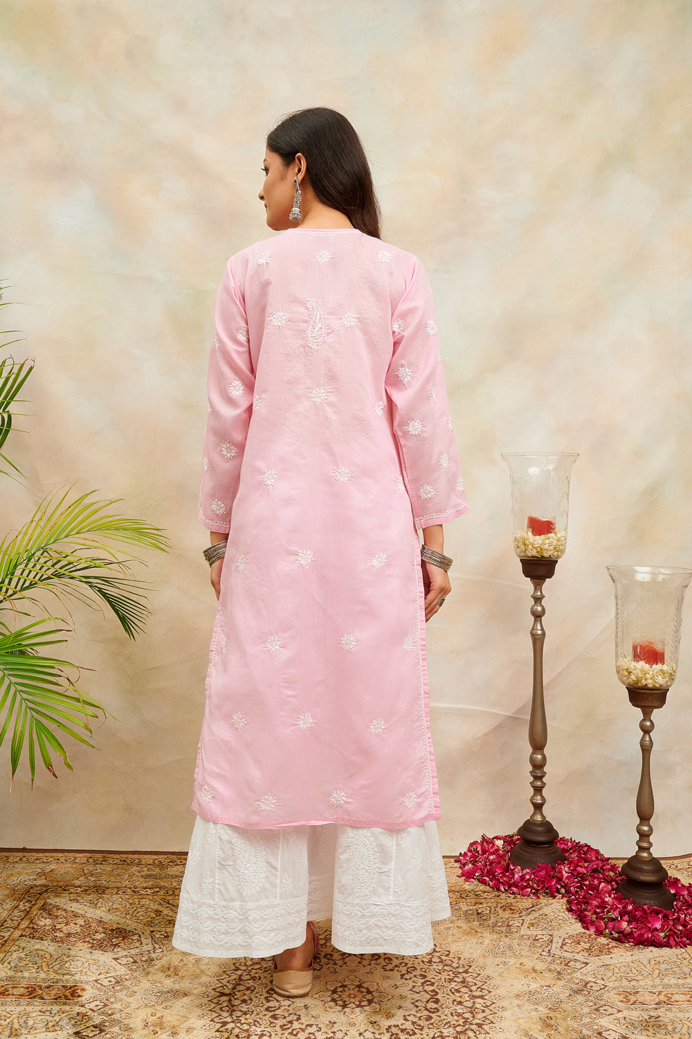 Pink Chikankari Mul Cotton Designer Kurta