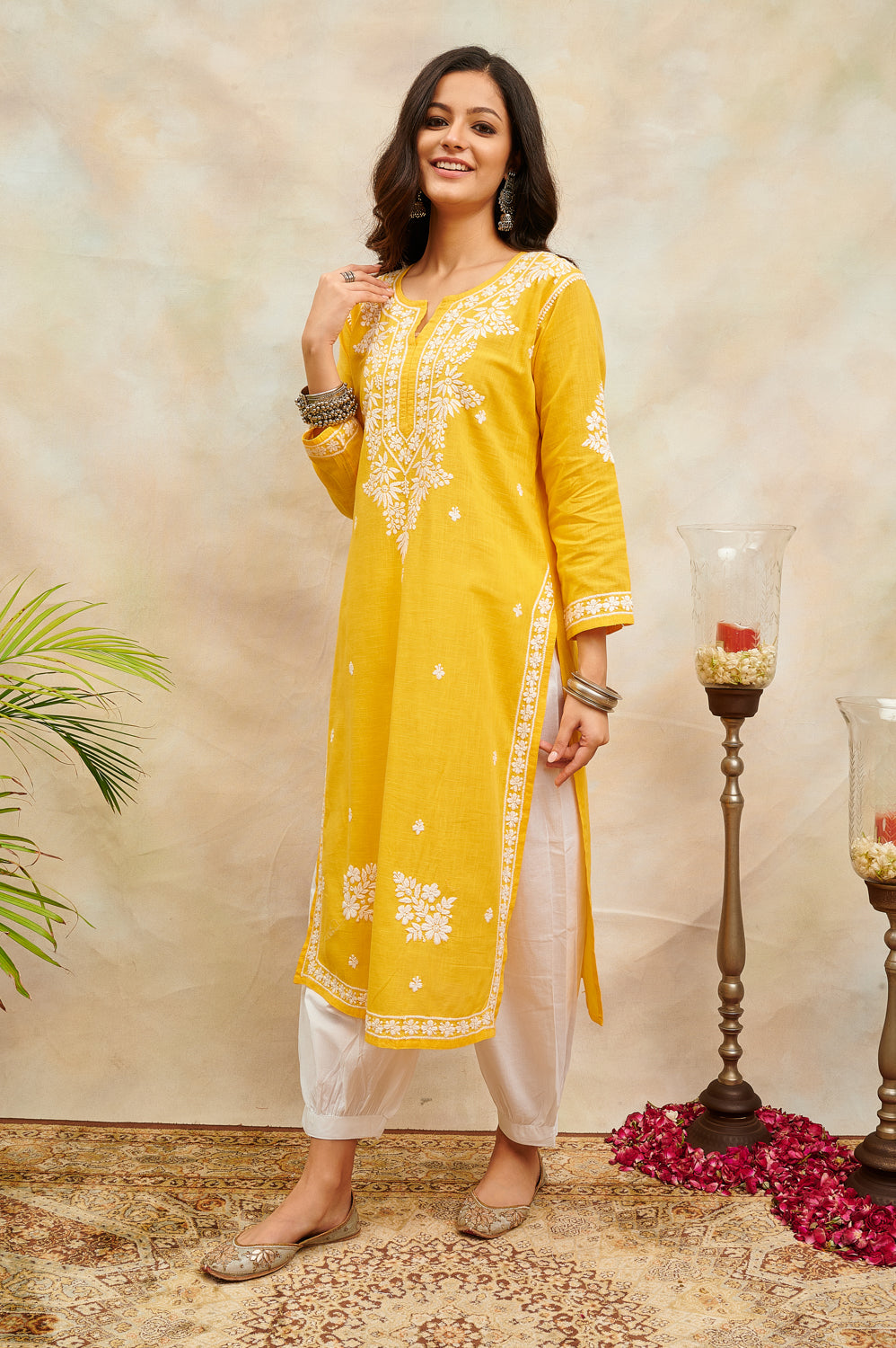Yellow Chikankari  Handloom Cotton Kurta