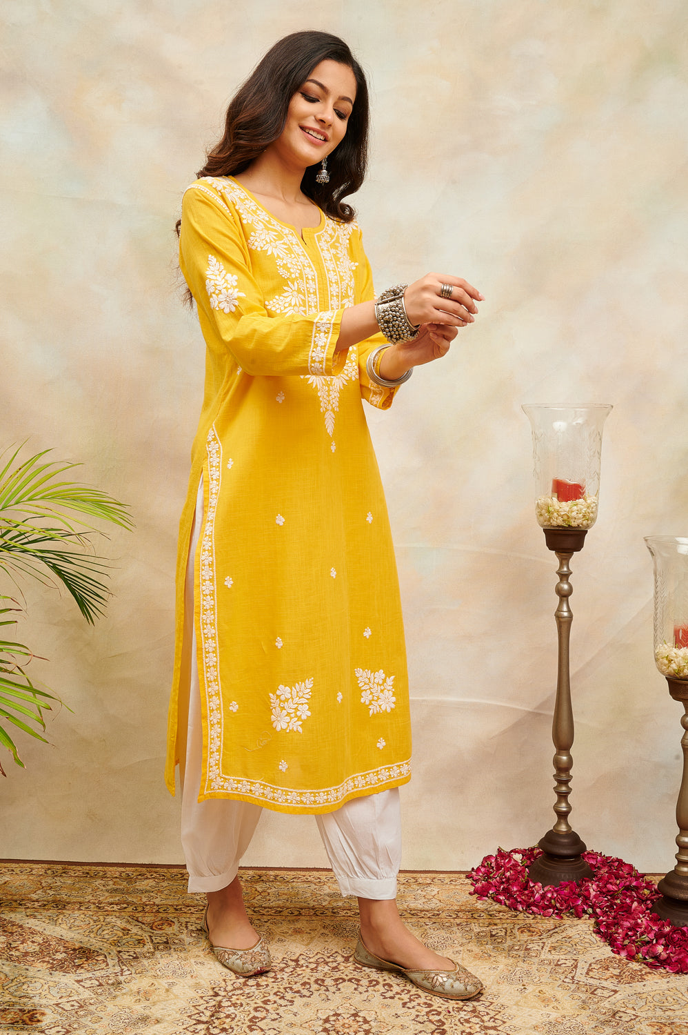 Yellow Chikankari  Handloom Cotton Kurta