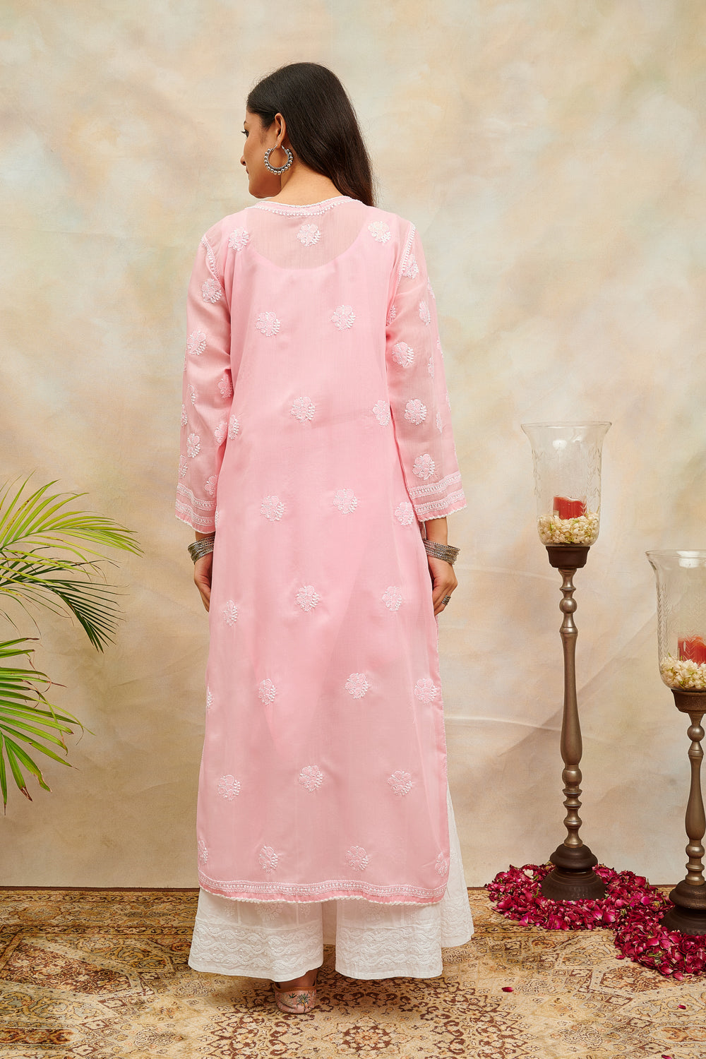 Pink Chikankari Mul Cotton Designer Kurta with Slip