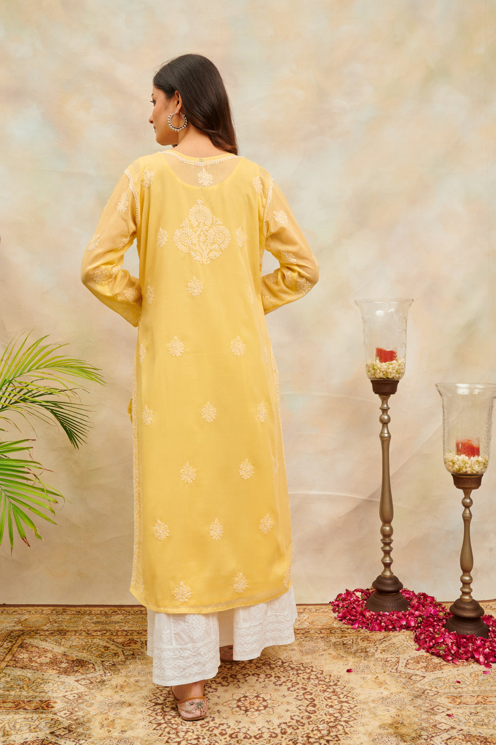 Yellow Chikankari Mul Cotton Designer Kurta with Slip