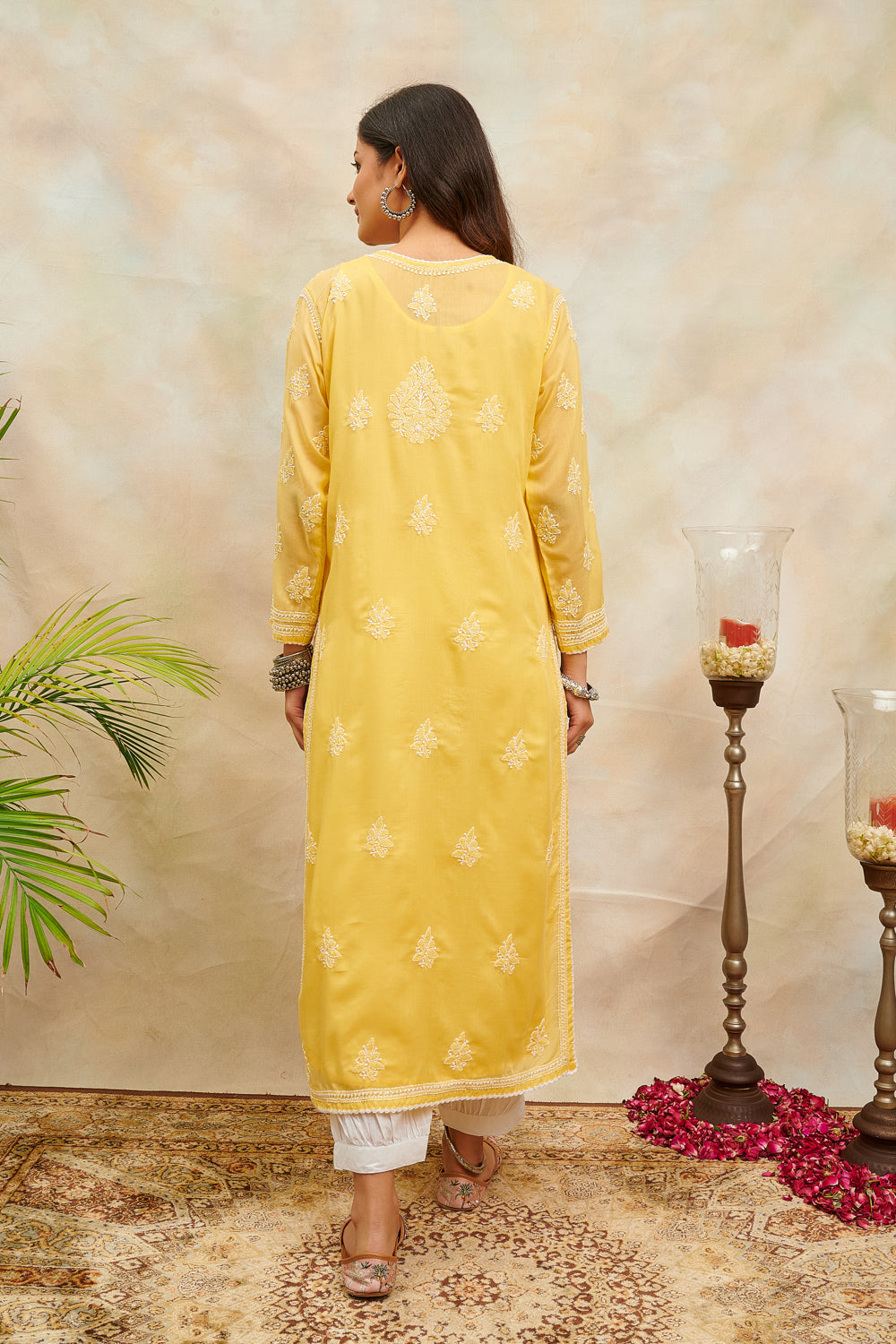 Yellow Chikankari Mul Cotton Designer Kurta with Slip