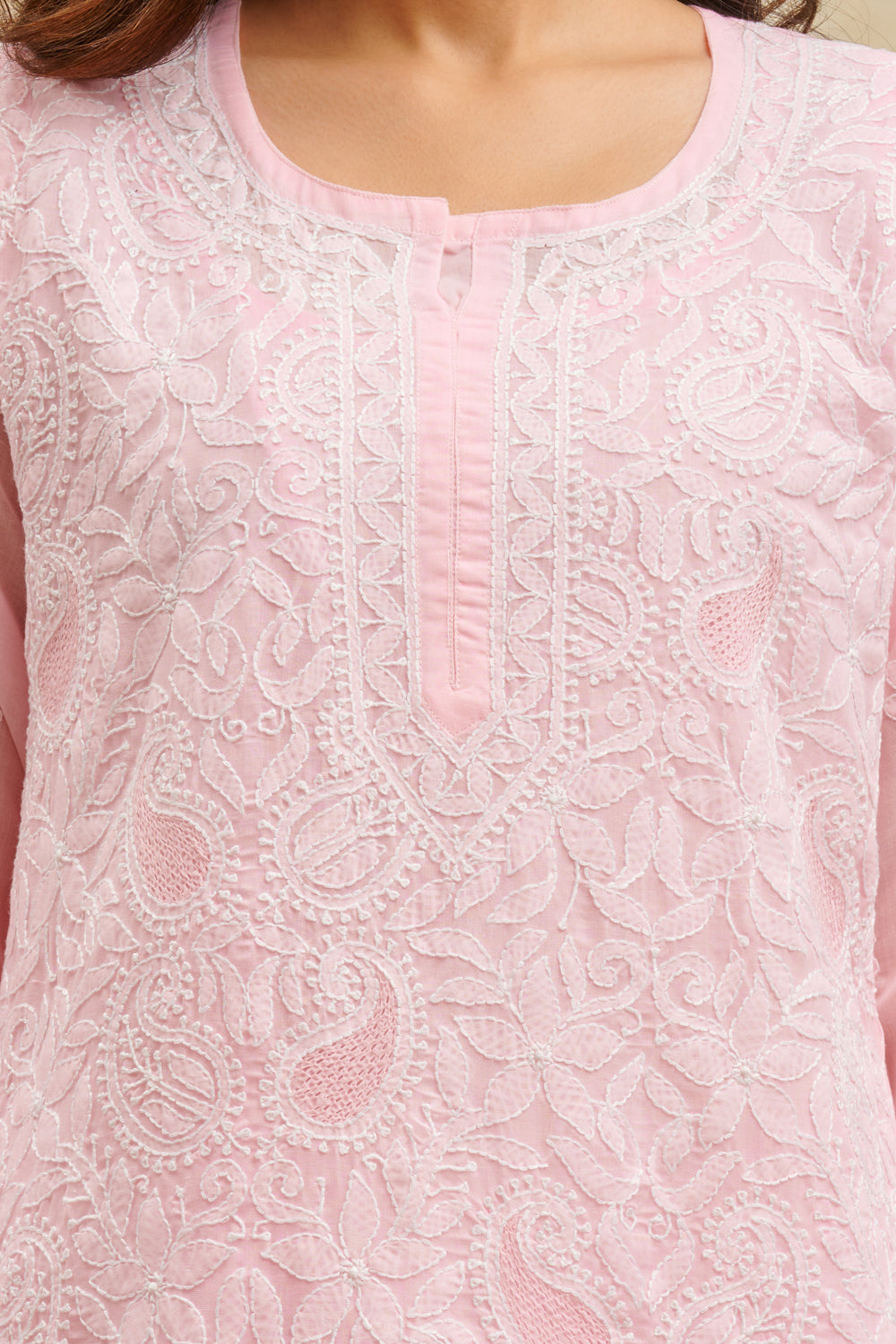 Pink Chikankari Mul Cotton Kurta with Slip - Set of 2