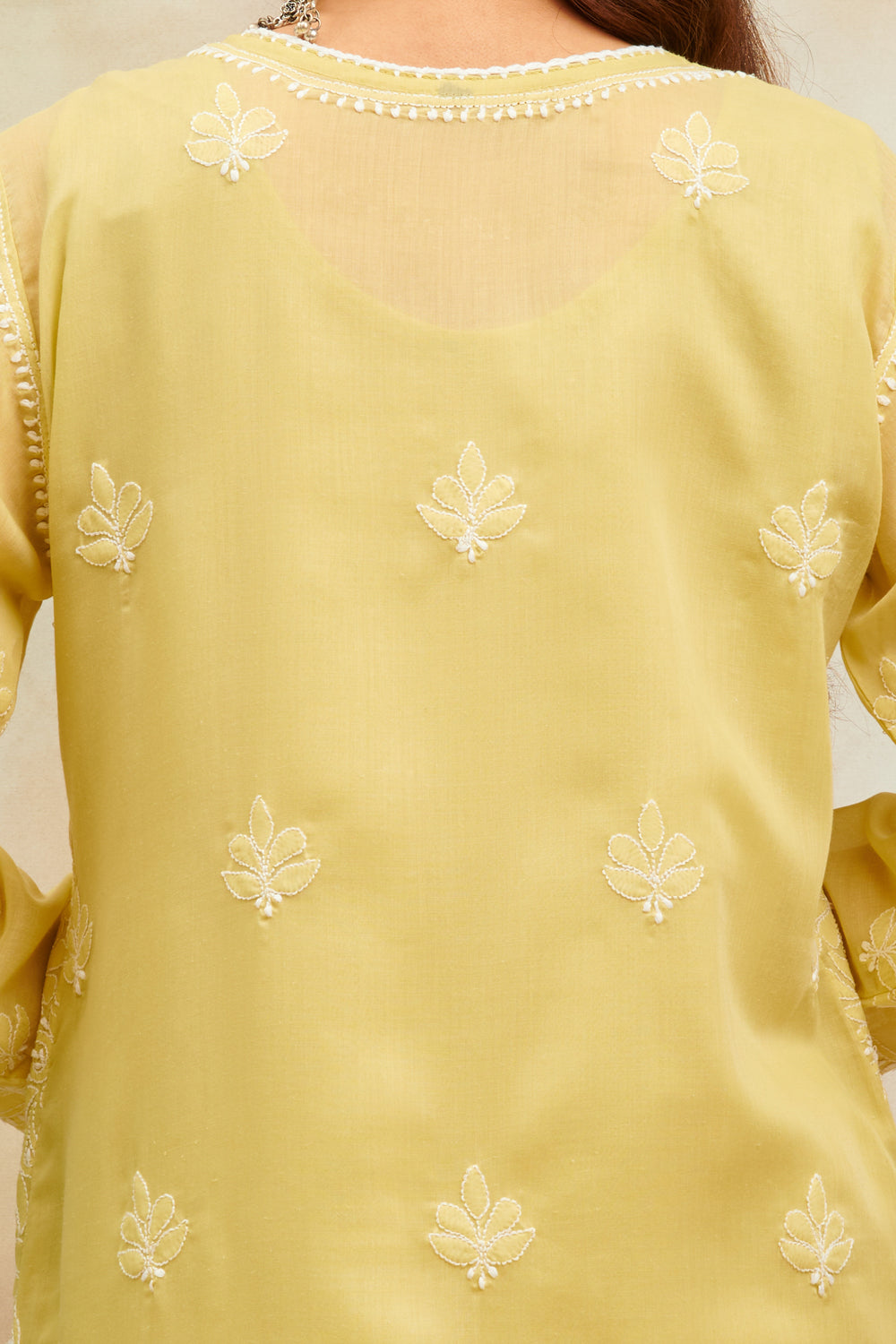 Olive Green Chikankari Mul Cotton Designer Kurta with Slip