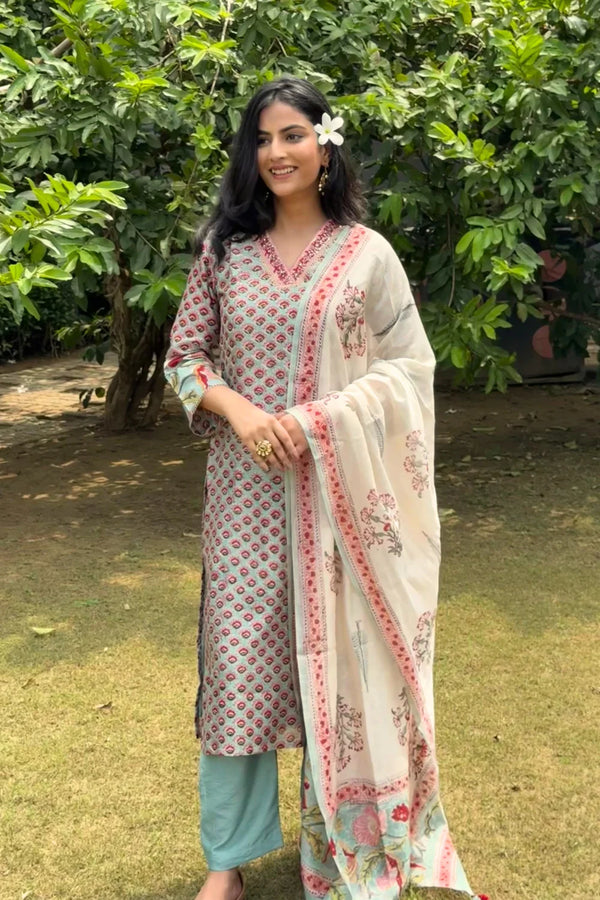 Blue-Pink Chanderi Silk Dupatta