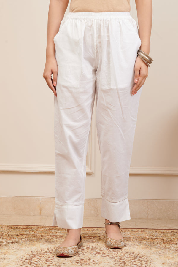 White Narrow Cotton Farsi Pants - Tahiliya