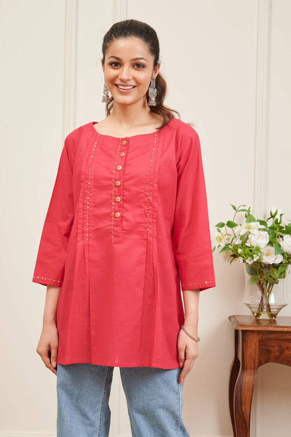 Red/Pink Plain Cotton Tunic