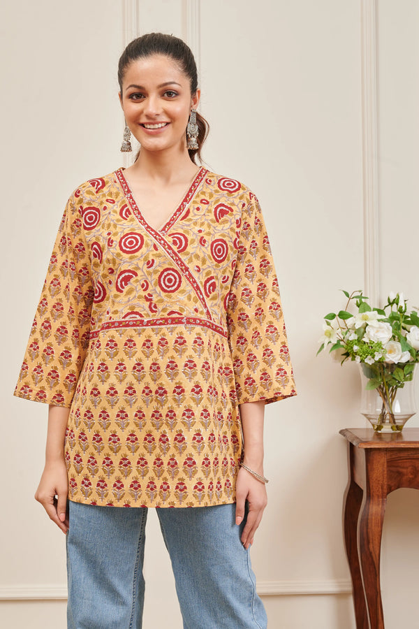 Mustard Hand Block printed Cotton Tunic