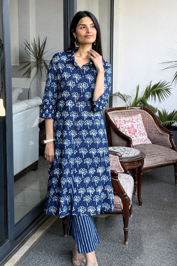 Indigo Blue Hand Block Printed Kurta