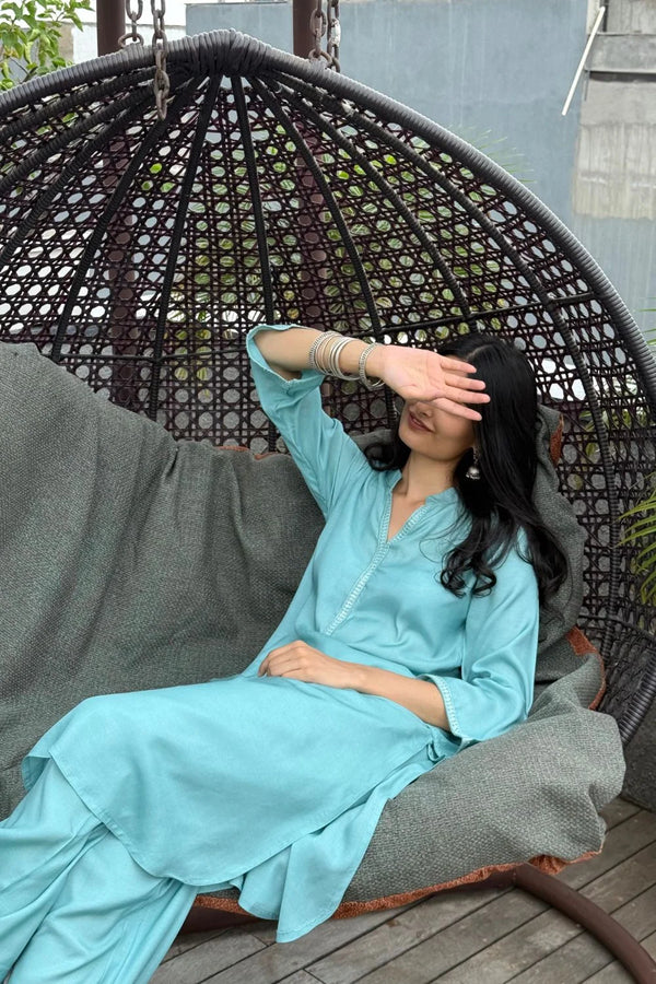 Blue Muslin Silk Co-ord Set