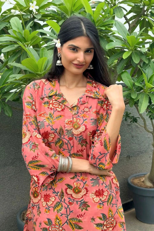 Rust Hand Block Printed Muslin Silk Co-Ord Set