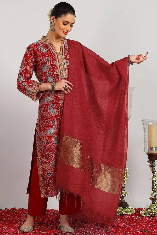 Maroon Chanderi Silk Plain Dupatta