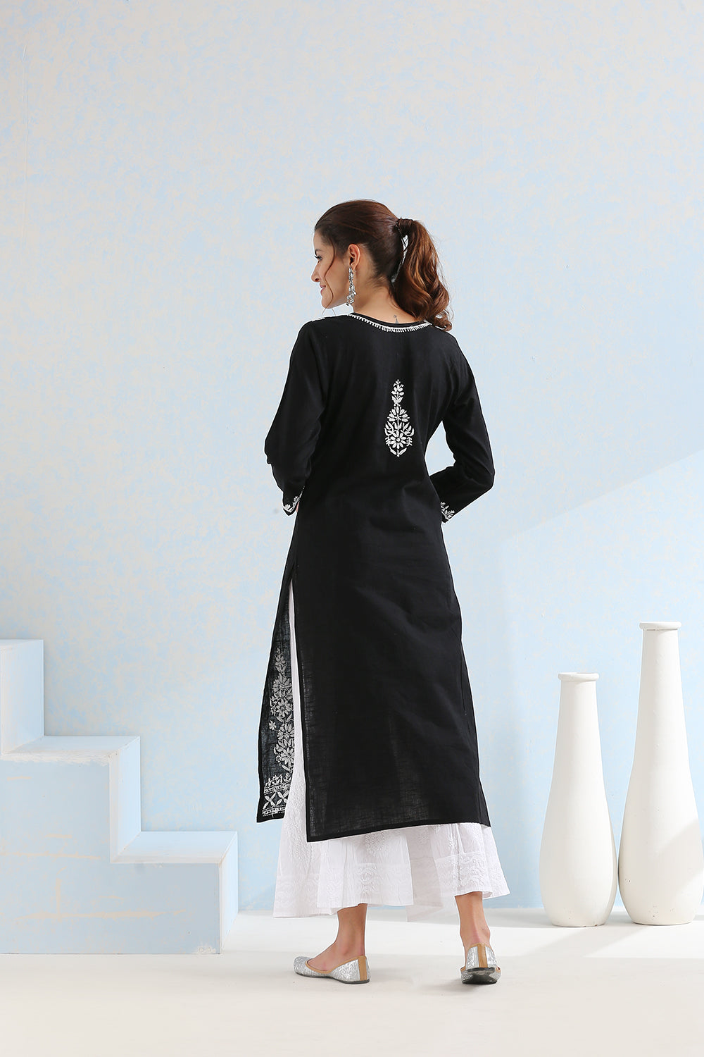 Black Chikankari Hand Embroidered Handloom Cotton Kurta