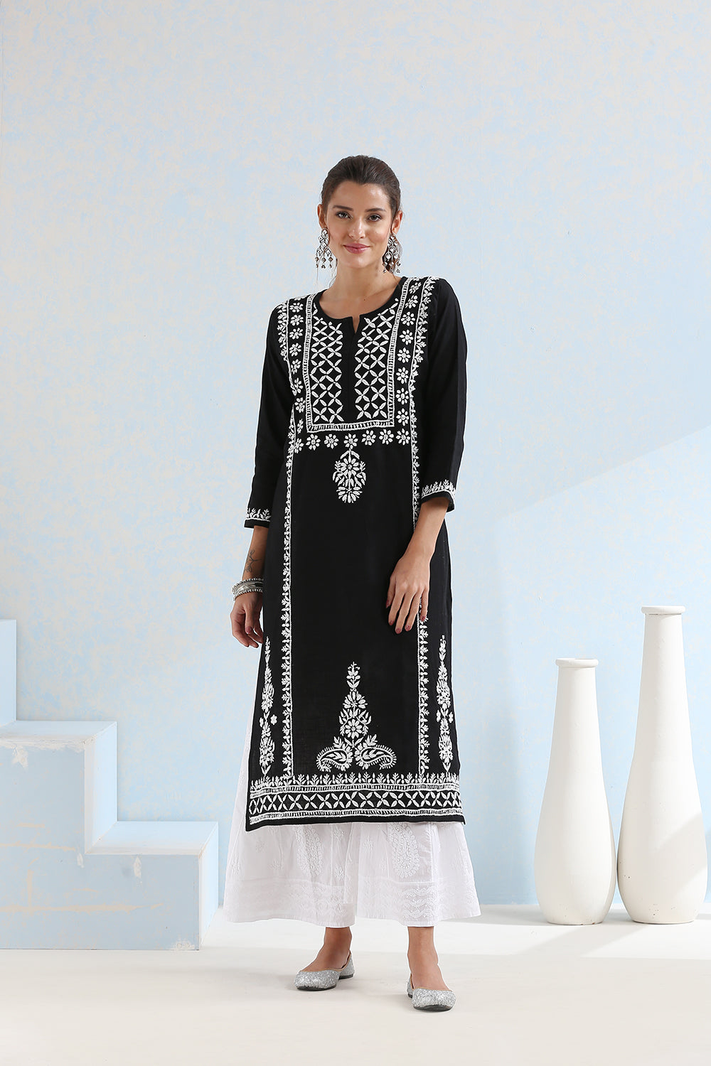 Black Chikankari Hand Embroidered Handloom Cotton Kurta