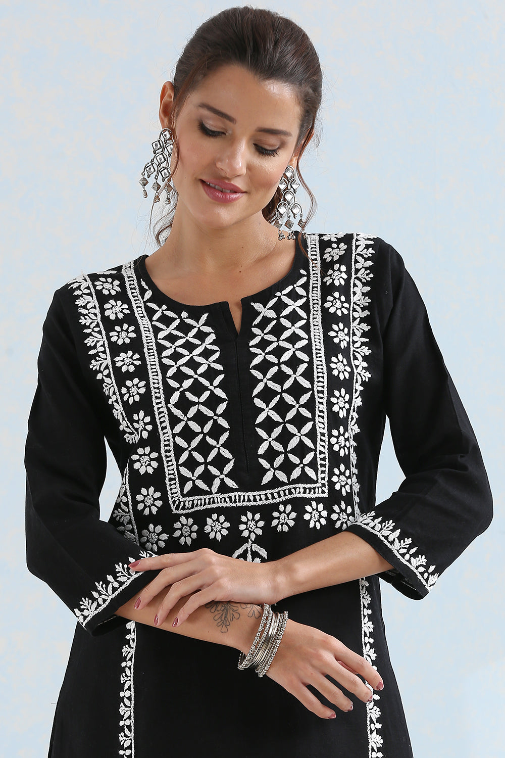 Black Chikankari Hand Embroidered Handloom Cotton Kurta