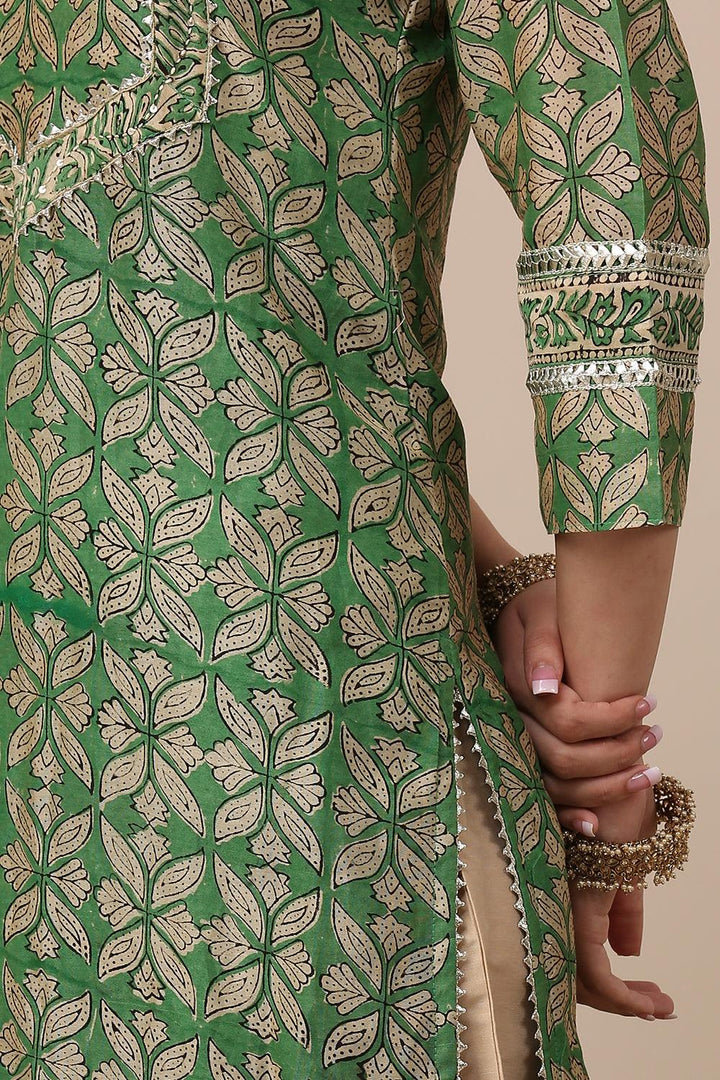 Green Hand Block Printed Chanderi Silk Kurta - Tahiliya