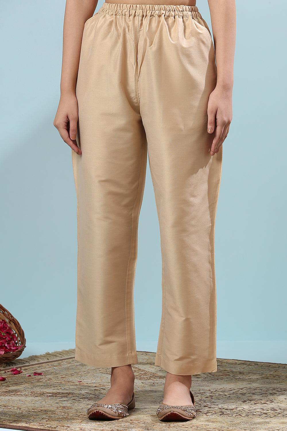 Beige Cotton Silk Farsi Pants