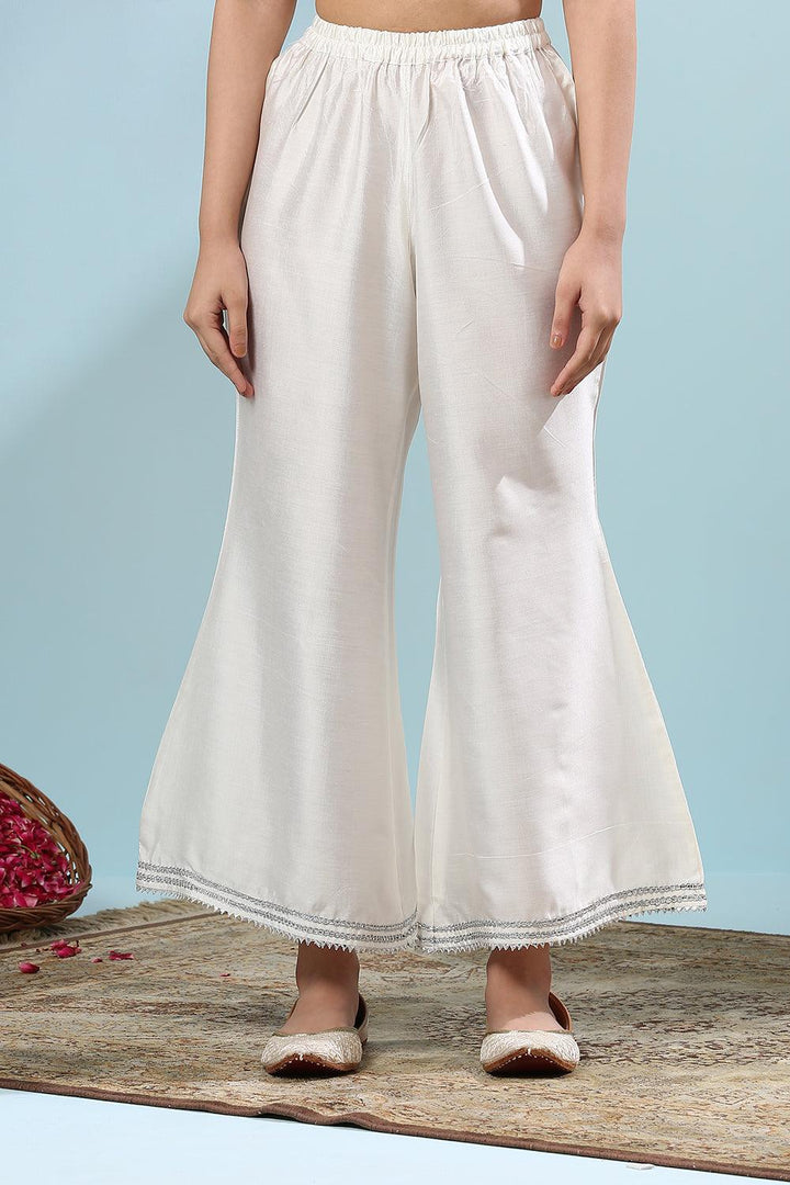 White Cotton Silk Palazzos - Tahiliya