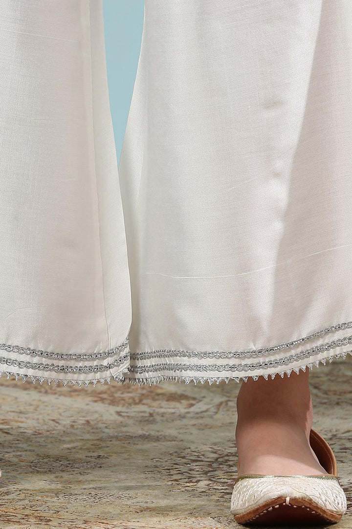 White Cotton Silk Palazzos - Tahiliya