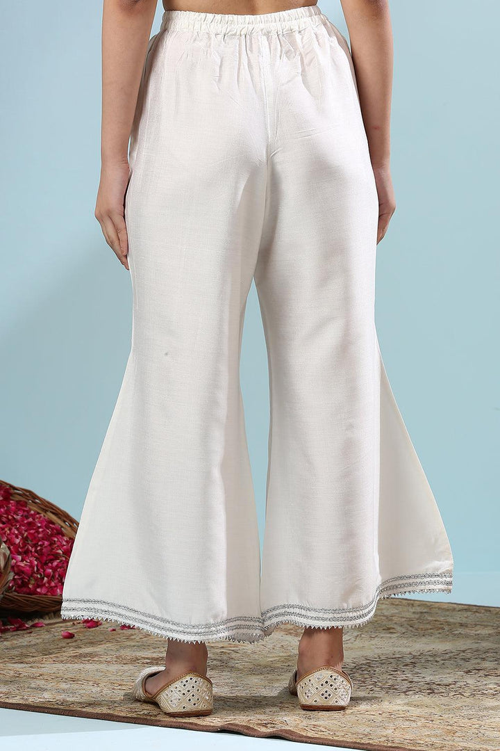 White Cotton Silk Palazzos - Tahiliya