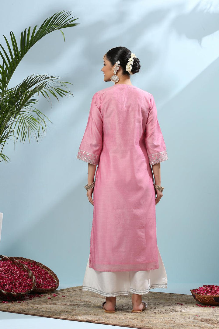 Pink Gota Patti Chanderi Kurta - Tahiliya