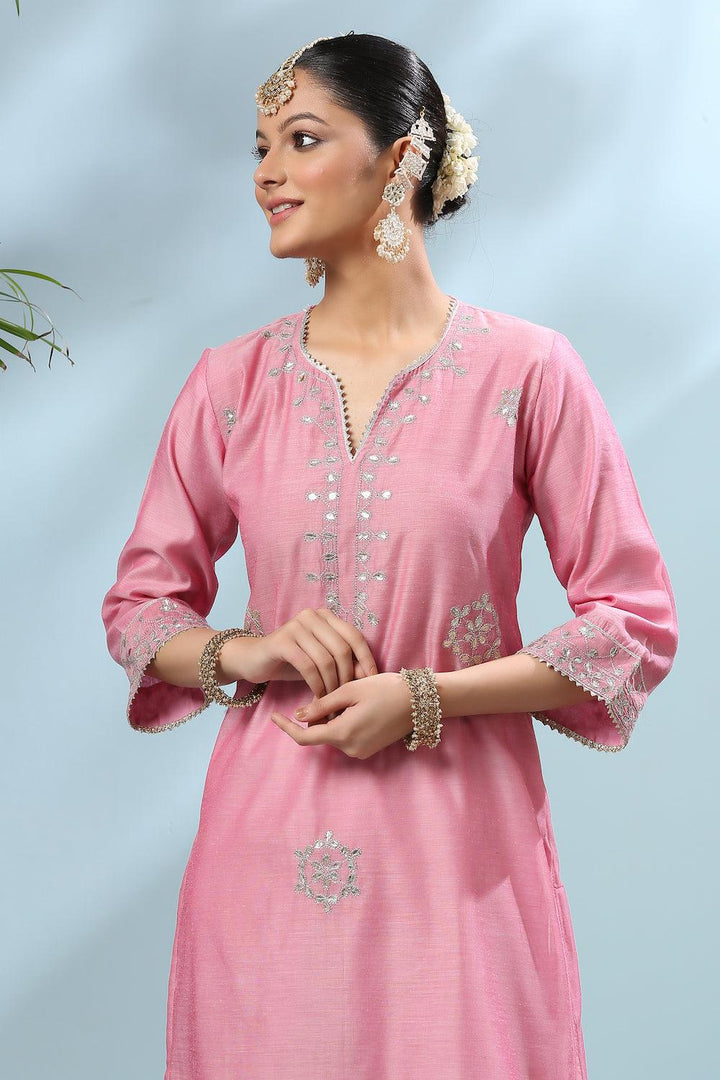 Pink Gota Patti Chanderi Kurta - Tahiliya