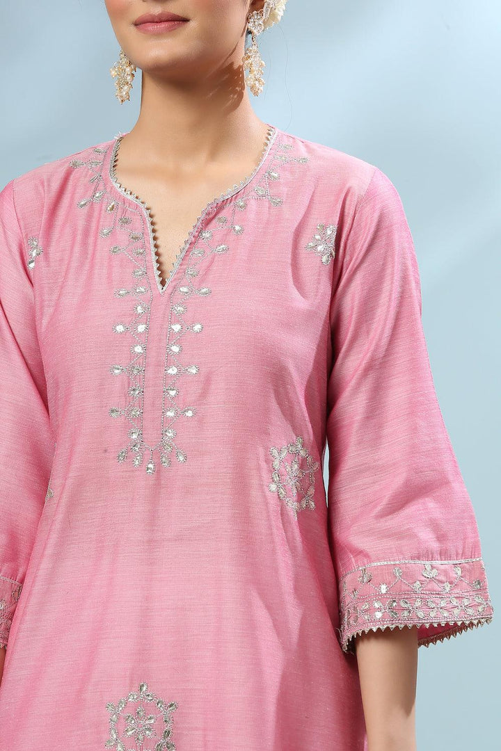 Pink Gota Patti Chanderi Kurta - Tahiliya