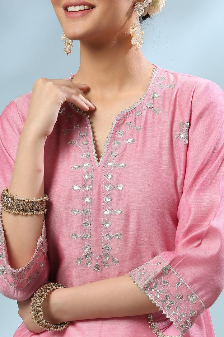 Pink Gota Patti Chanderi Kurta - Tahiliya