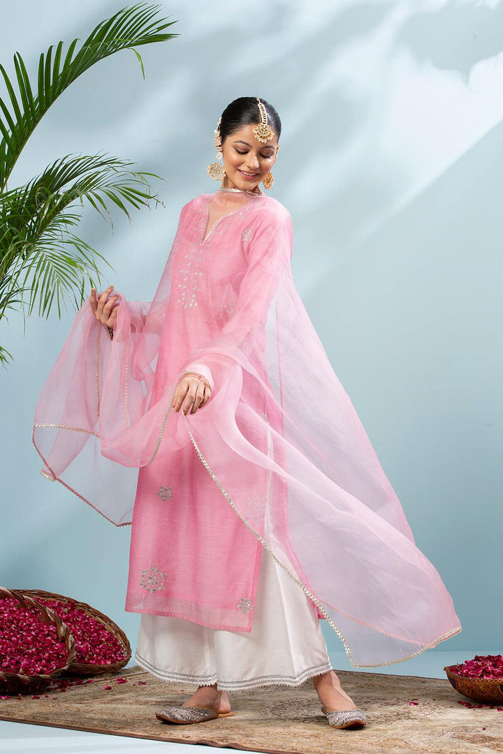 Pink Gota Patti Chanderi Kurta - Tahiliya