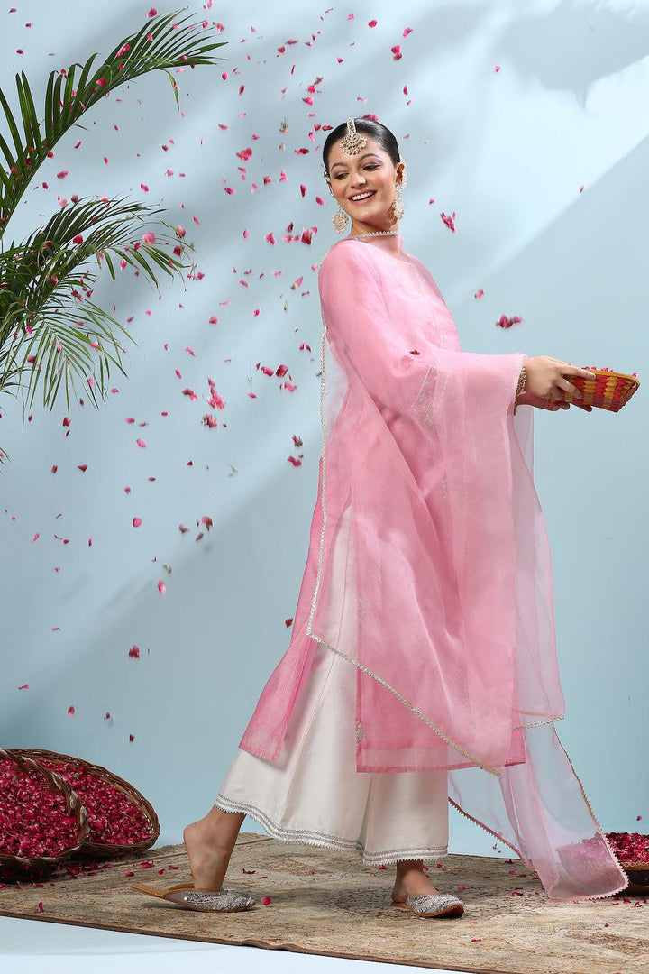 Pink Gota Patti Chanderi Kurta - Tahiliya