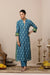 Blue Printed Chanderi Silk Designer Kurta - Set of 3 - Tahiliya